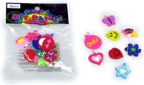Breloques colorées pour bracelets en élastiques – lot de 8