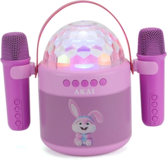 AKAI JoyBox Kids – set karaoké pour enfants avec enceinte, 2 microphones sans fil et LED RGB