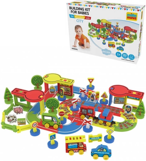 Millaminis Grande ville baby soft – jeu de construction en mousse 82 pièces