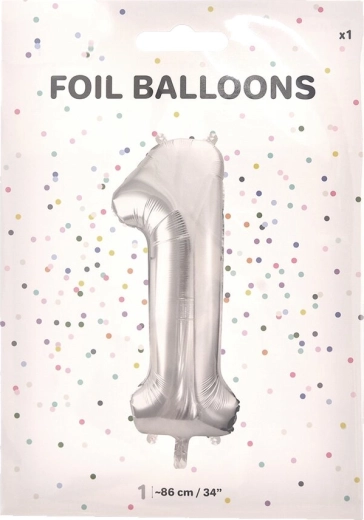 Ballon en aluminium numéro 1 argenté 86 cm