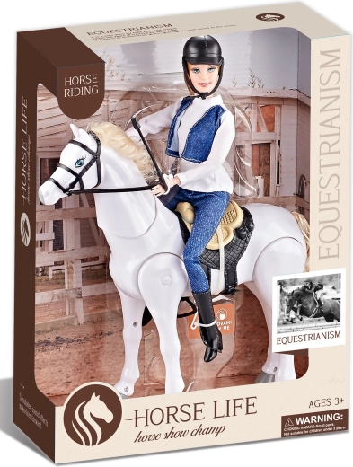 Cheval blanc à piles avec sons et cavalière