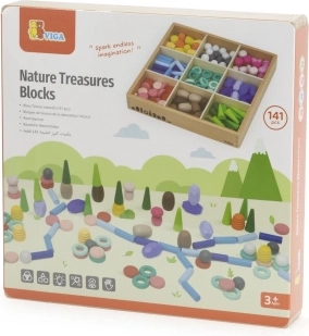 Cubes éducatifs en bois Montessori Viga Trésors de la nature, 141 pièces