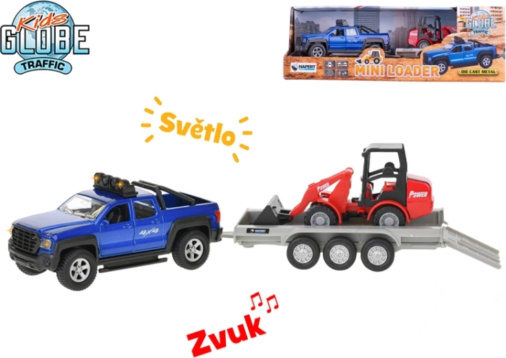Kids Globe Traffic SUV avec retour en arrière, lumière et son, avec remorque détachable et pelleteuse 30 cm