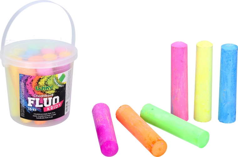 Craies de trottoir FLUO dans un seau, 15 pcs