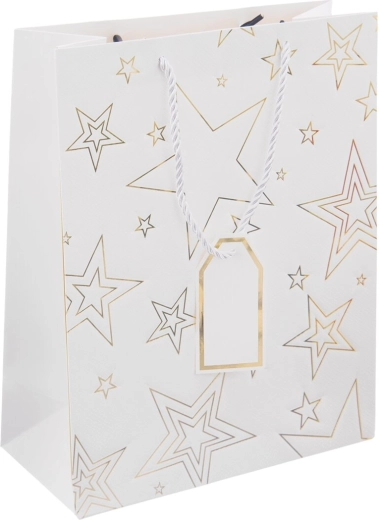Sac cadeau en papier blanc avec motif étoile 26 × 12 × 32 cm
