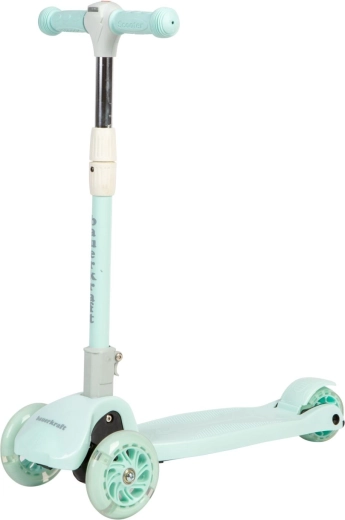Trottinette enfant pliable d’équilibre à trois roues couleur céladon avec roues LED
