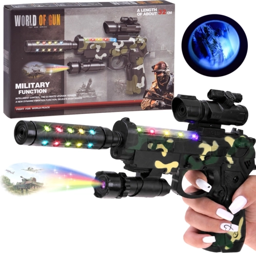 Pistolet militaire pour enfant avec projecteur et effets lumineux camouflage moro 32 cm - 1 pièce