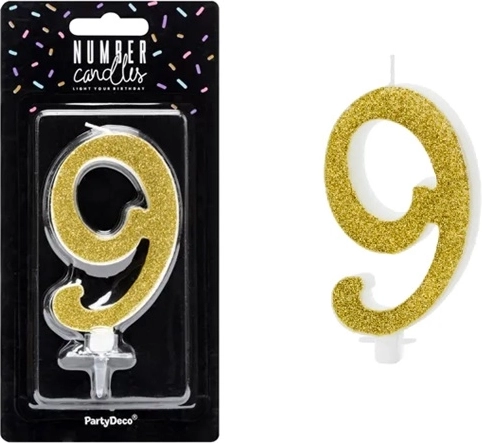 Bougie d’anniversaire dorée pour gâteau chiffre 9 - 1 pièce
