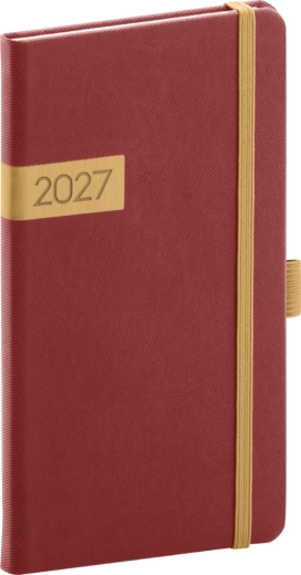Agenda de poche Notique Twill 2027 bordeaux-doré 9 × 15,5 cm