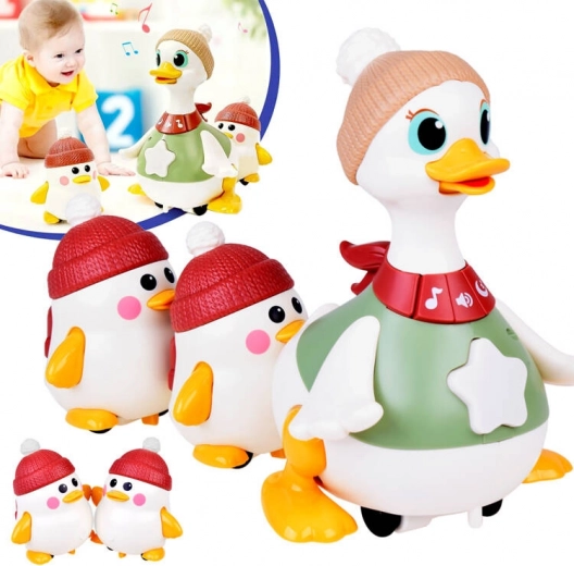 famille de canards interactive – cane qui marche avec deux canetons, lumières et sons