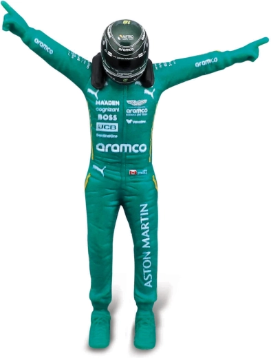 Figurine de pilote F1 en pose de champion