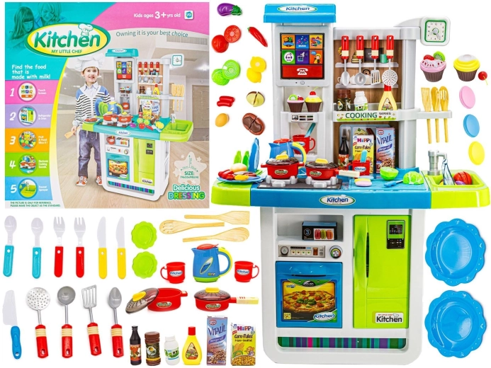 Cuisine pour enfants multifonction avec plaque de cuisson au gaz et panneau tactile, bleue - 1 pièce