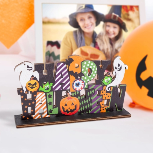 Décoration en bois pour étagère Happy Halloween
