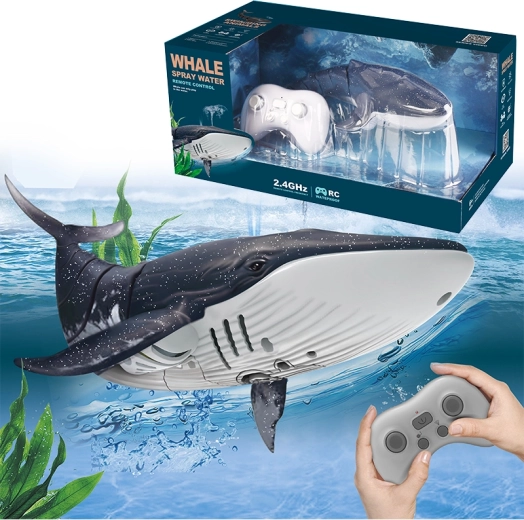 Baleine à bosse radiocommandée avec fontaine à eau, noire