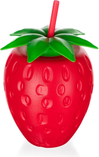 Bouteille en plastique en forme de fraise avec paille intégrée 880 ml