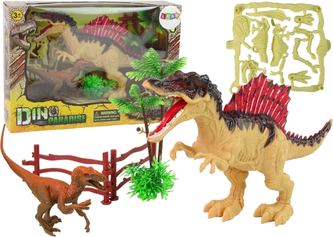 Grande boîte de dinosaures DINO PARADISE avec spinosaure, compsognathus et squelette