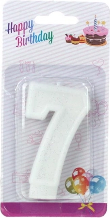 Bougie d’anniversaire chiffre 9 blanche pailletée