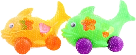 Poisson à tirer et à encastrer sur roues avec formes de construction
