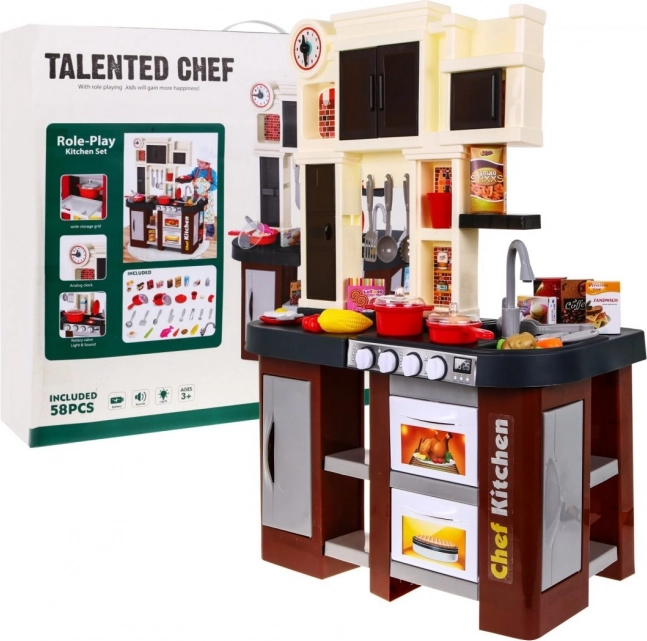 Cuisine interactive pour enfants avec eau courante et effets lumineux, 58 pièces