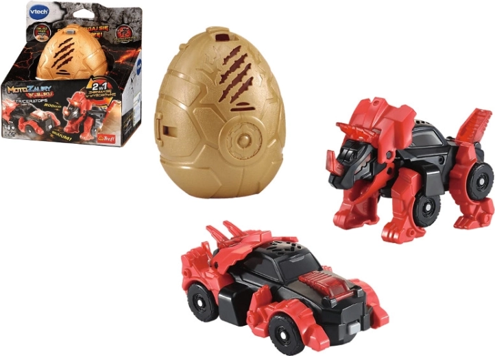VTech Motozaury Tricératops dans un œuf – dinosaure transformable en voiture de course avec lumières et sons