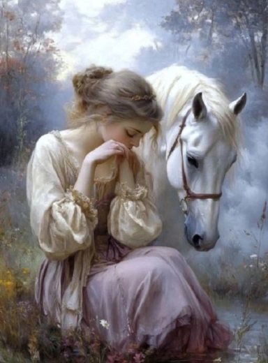 Peinture par numéros – fille avec cheval 40 × 50 cm