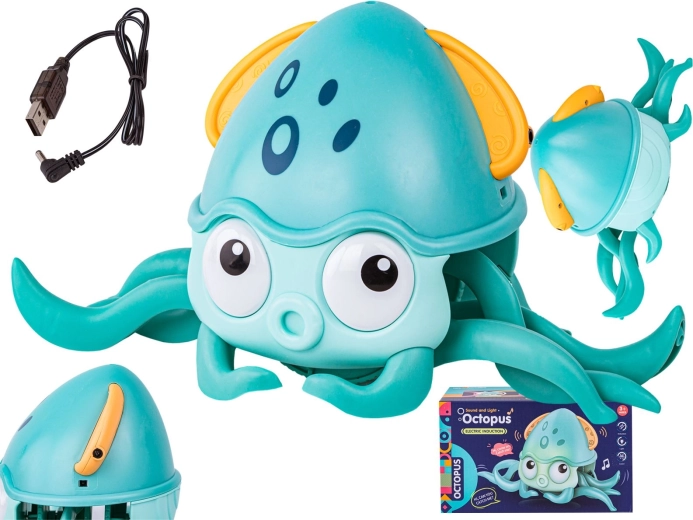 Pieuvre interactive fuyante et rampante avec lumières et mélodies - bleue - 1 pièce