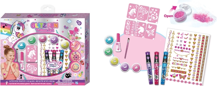 Grande trousse de tatouages temporaires pour le corps Gliz Fun