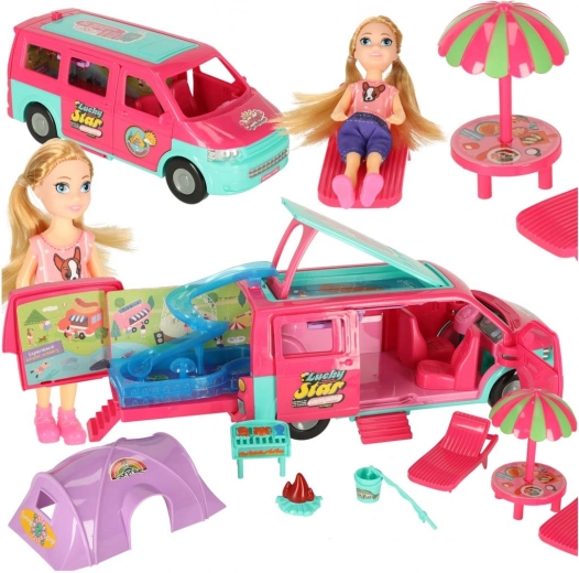 Camping-car pour poupées avec accessoires et piscine