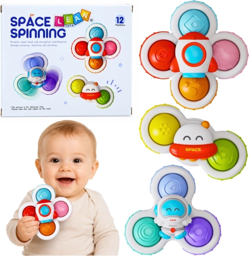 Spinners sensoriels à ventouse pour bébés – motif spatial, lot de 3