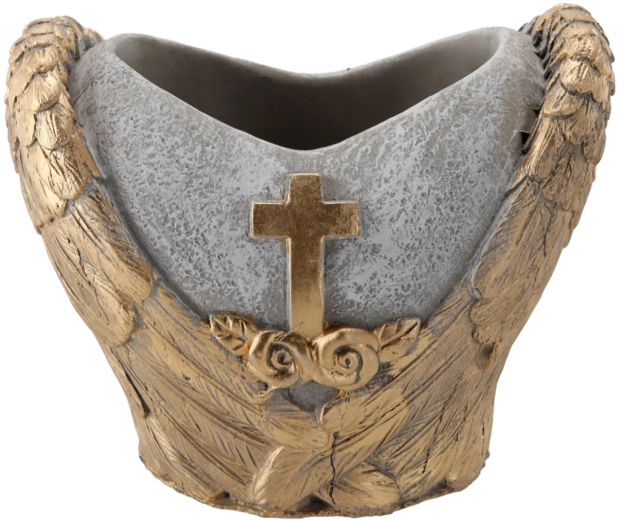 Jardinière funéraire en ciment en forme de cœur gris et or 21 × 14,5 × 17,5 cm