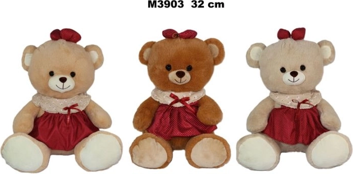 Ours en peluche avec robe, 32 cm, 3 variantes de couleur - 1 pièce