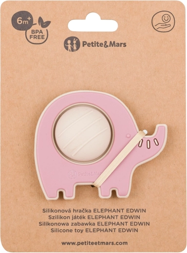 Petite&Mars jouet à mâcher et jouet sensoriel en silicone Éléphant Edwin Dusty Rose