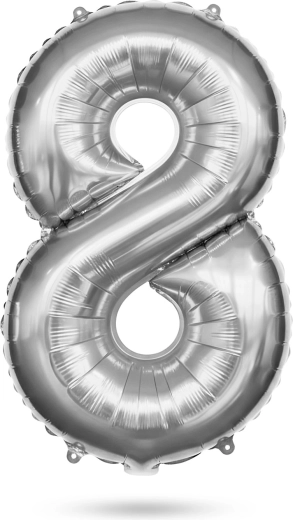 Ballon en aluminium d'anniversaire en forme de chiffre 8, argenté, 40 pouces