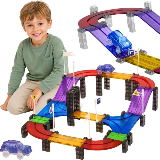 Circuit de course magnétique Woopie avec voiture lumineuse, 137 pièces