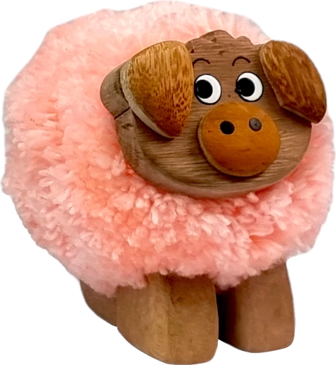 Figurine en bois avec pompon - cochon