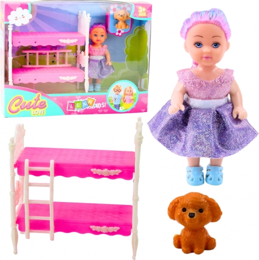 Set Poupée avec Lit Superposé et Petit Chien