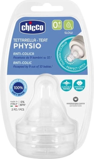 Chicco tétine pour biberon Physio débit lent 0m+, 2 pcs