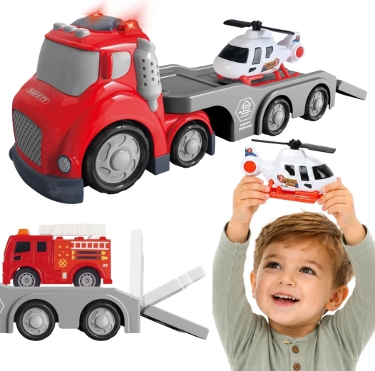 Woopie City Truck, camion de dépannage de pompiers avec hélicoptère et effets sonores
