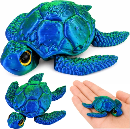 Figurine de tortue marine 3D avec nageoires et tête articulées, bleu-vert 8 cm
