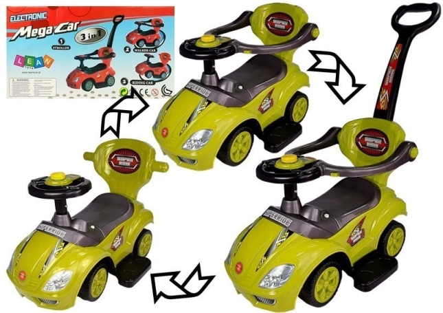 Porteur avec barre de direction Mega Car 3 en 1 – jaune