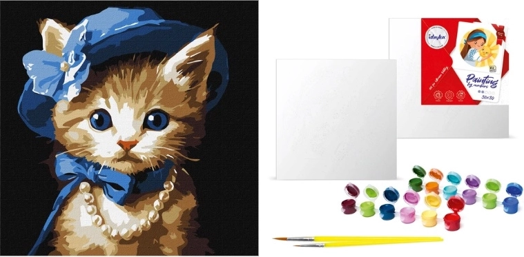Malow.po – Peinture par numéros 30 × 30 cm – Chaton avec un chapeau