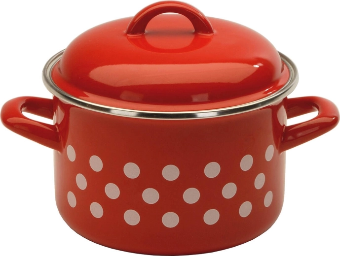 Faitout émaillé avec couvercle Pois 14 cm, 1,5 l, rouge