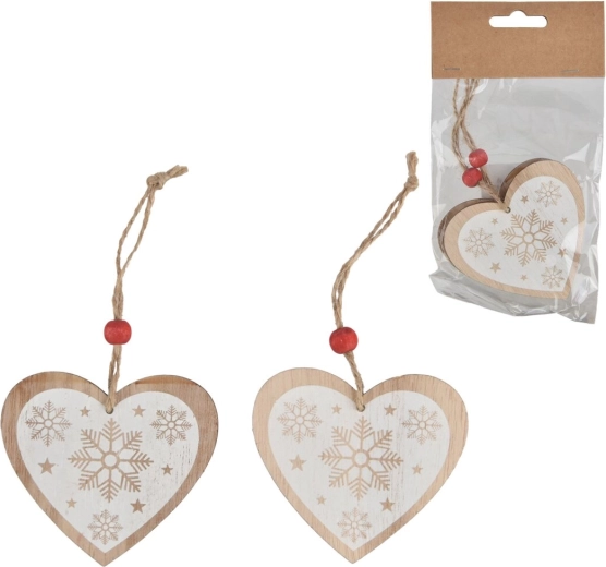 Cœur suspendu en bois blanc (2 pièces)