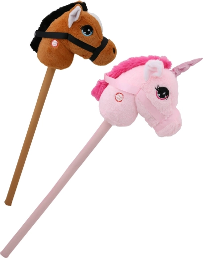 Hobby horse en peluche cheval ou licorne avec sons à piles - 1 pièce