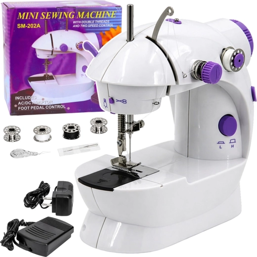 Mini machine à coudre portable avec éclairage LED, 2 vitesses et pédale