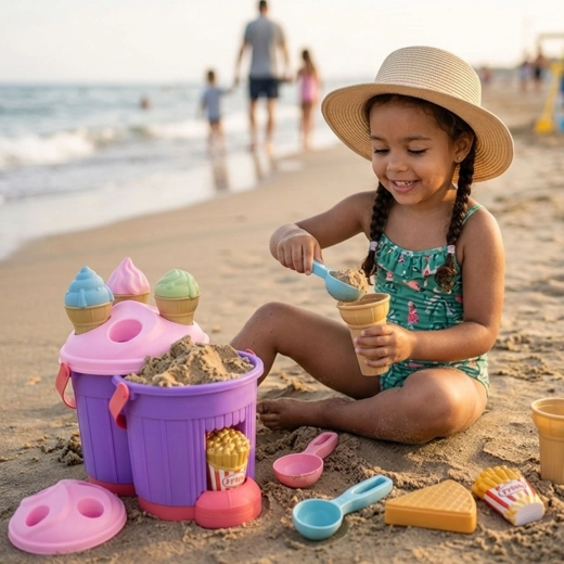Jeu créatif à la plage et dans le bac à sable