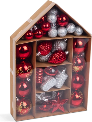 Ensemble de décorations de Noël pour sapin rouges et argentées 36 pièces