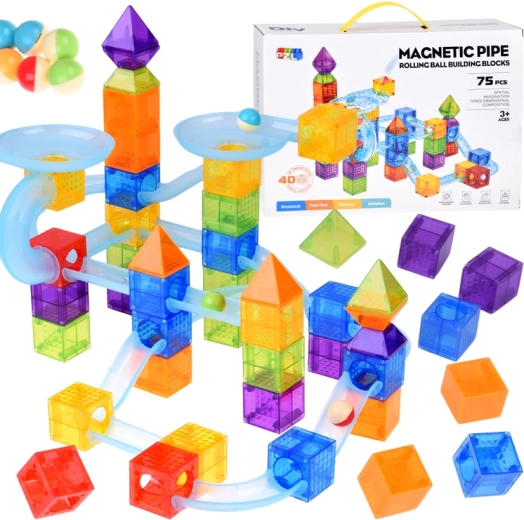 Cubes magnétiques avec circuit de billes – 75 pièces