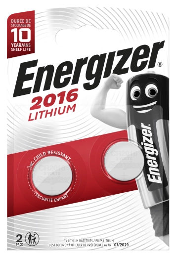 Pile bouton au lithium CR2016 3 V, 100 mAh, lot de 2 – Energizer