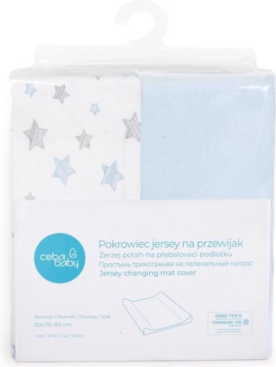 Ceba Baby housses pour matelas à langer 50 × 70 cm, 2 pcs, bleu + étoiles bleues